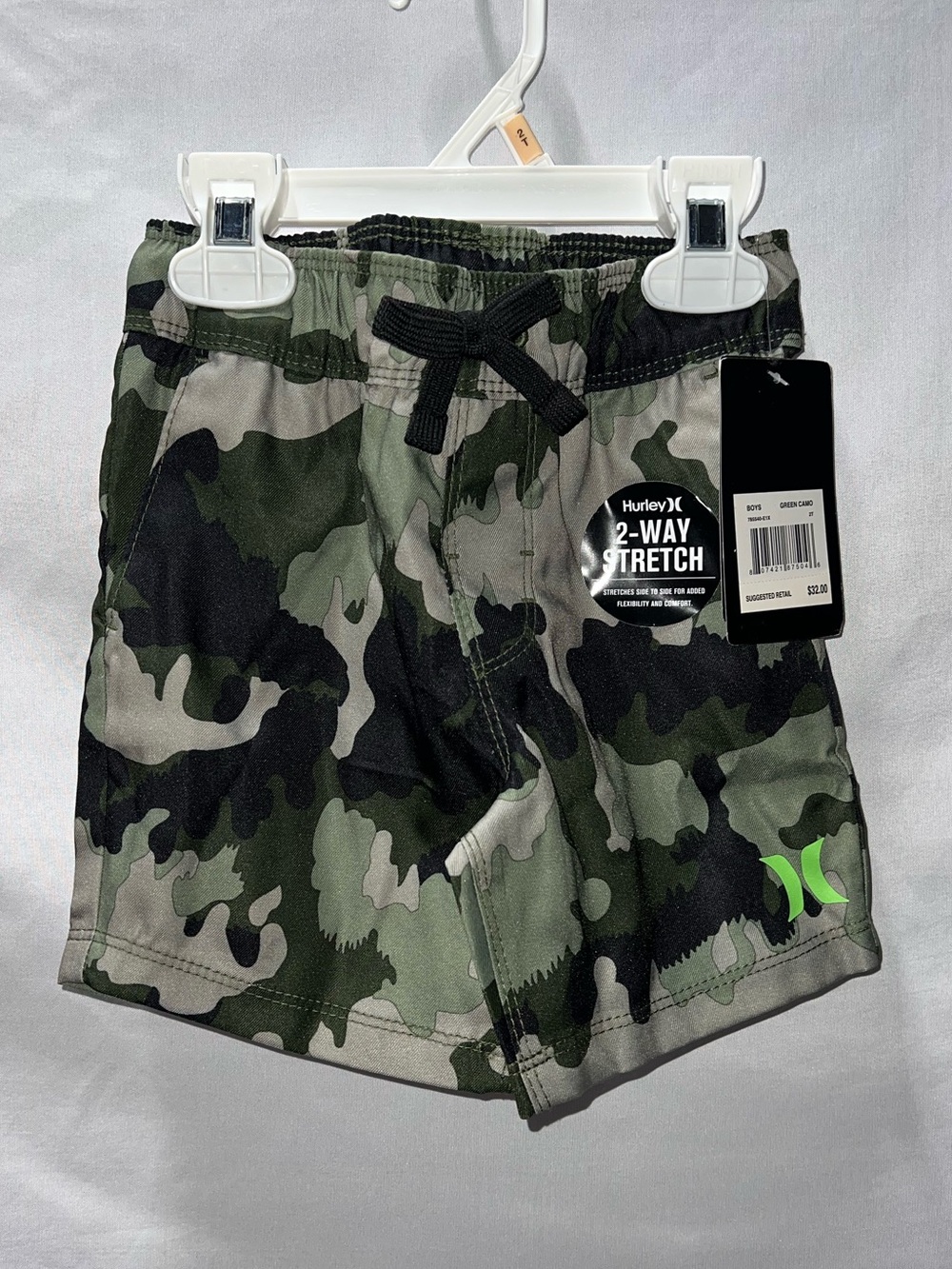 Hurley Kids 2T Camo Swim Trunks in Green & Black